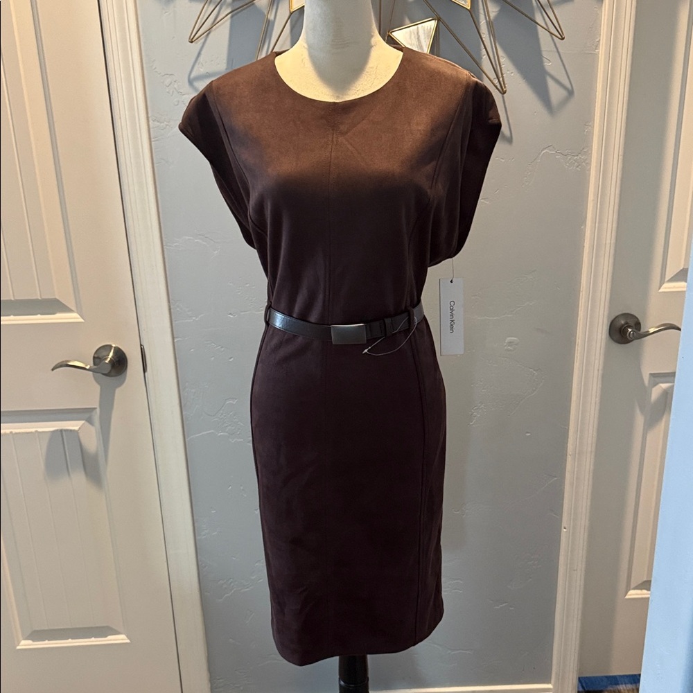 Calvin Klein Dark Brown Midi Dress with Belt